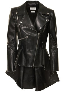 Alexander McQueen Leather Biker Jacket W/ Peplum