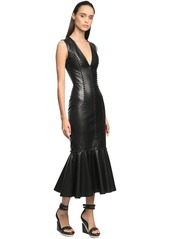 Alexander McQueen Leather Fitted Midi Dress W/knots