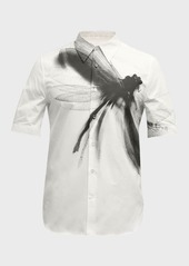 Alexander McQueen Men's Cotton Poplin Dragonfly Print Short-Sleeve Shirt