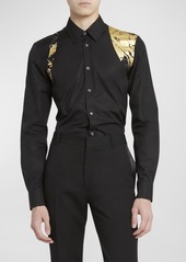 Alexander McQueen Men's Dress Shirt with Metallic Folded-Print Harness 