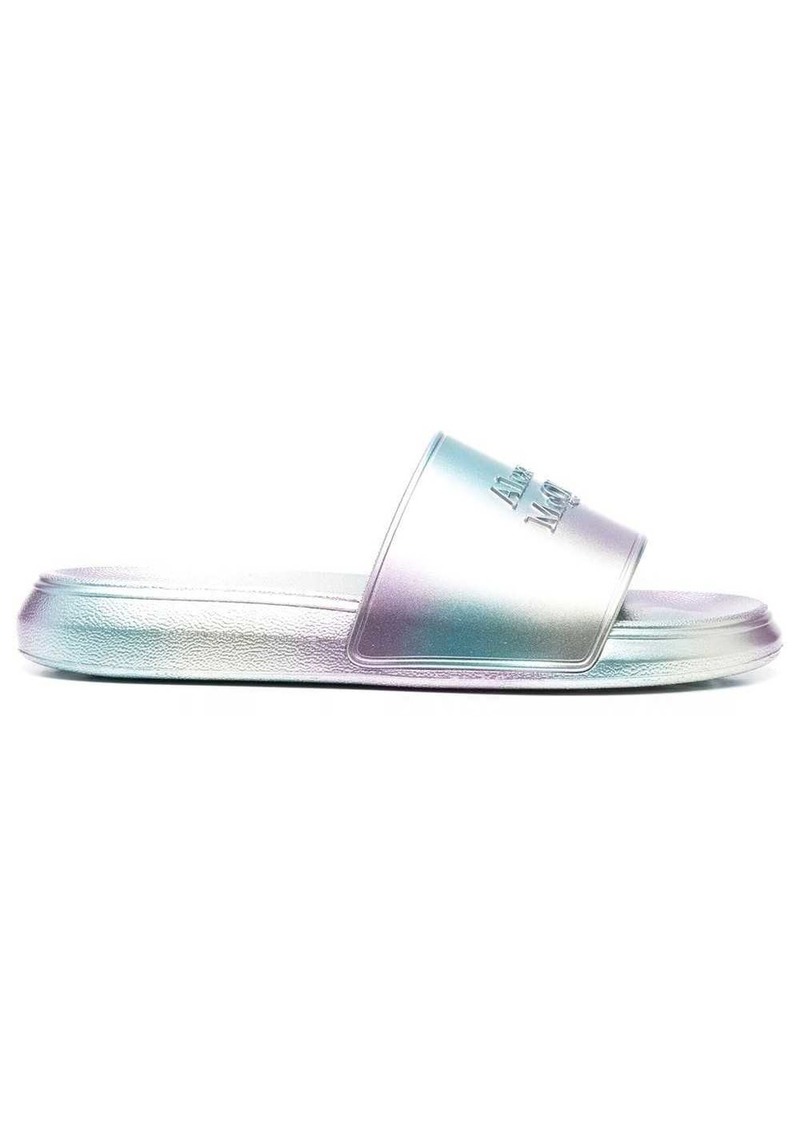 Alexander McQueen metallic debossed-logo slides