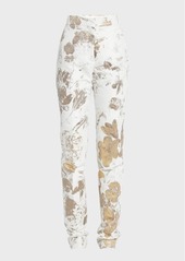 Alexander McQueen Mid-Rise Metallic Floral Brocade Straight-Leg Trousers