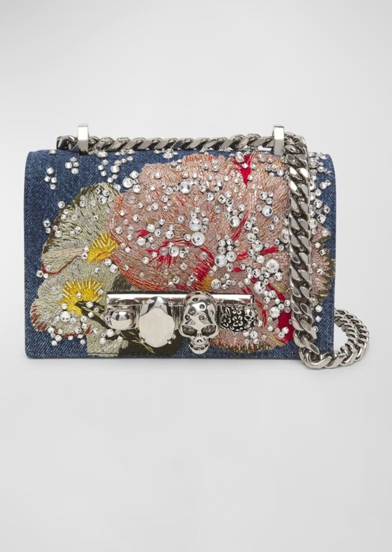 Alexander McQueen Mini Jewel Flower Denim Crossbody Bag
