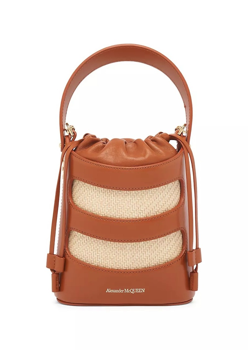Alexander McQueen Mini Rise Leather-Trimmed Woven Bucket Bag