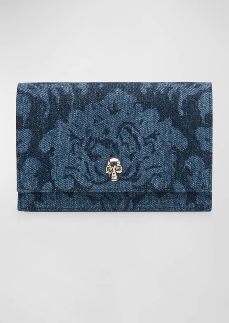 Alexander McQueen Mini Skull Floral Denim Shoulder Bag