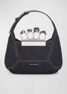 Alexander McQueen Mini Skull Jewel Denim Top-Handle Bag