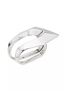 Alexander McQueen Modernist Silvertone Two-Finger Ring
