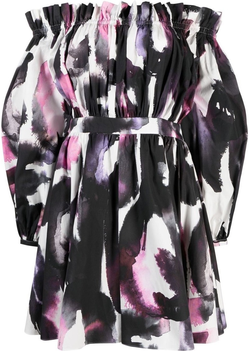 Alexander McQueen off-shoulder abstract-print minidress