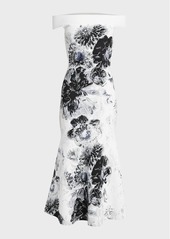 Alexander McQueen Off-Shoulder Floral Jacquard Midi Dress