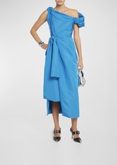 Alexander McQueen Off-Shoulder Midi Dress with Ruched Bow Detail