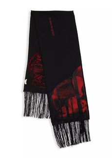 Alexander McQueen Orchid Monarch Long Fringed Scarf