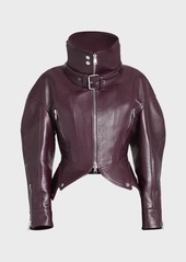 Alexander McQueen Peplum High-Neck Leather Biker Jacket