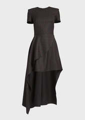 Alexander McQueen Pinstripe Mini Dress With Long Asymmetric Hem