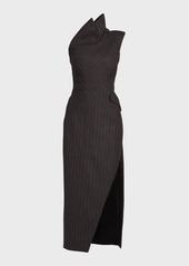 Alexander McQueen Pinstripe One-Shoulder Day Dress