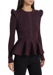 Alexander McQueen Rib-Knit Wool Peplum Cardigan