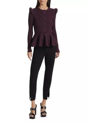 Alexander McQueen Rib-Knit Wool Peplum Cardigan