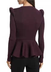 Alexander McQueen Rib-Knit Wool Peplum Cardigan