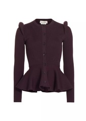 Alexander McQueen Rib-Knit Wool Peplum Cardigan