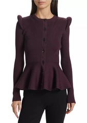 Alexander McQueen Rib-Knit Wool Peplum Cardigan