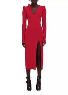 Alexander McQueen Ribbed Long Sleeve Midi-Dress