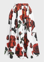 Alexander McQueen Rose-Print Pleated Midi Skirt