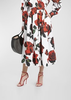 Alexander McQueen Rose-Print Pleated Midi Skirt