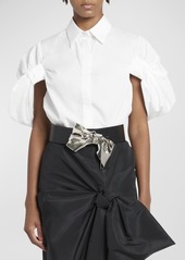 Alexander McQueen Ruched Puff-Sleeve Button-Front Blouse