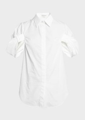 Alexander McQueen Ruched Puff-Sleeve Button-Front Blouse