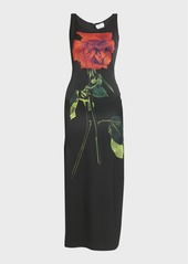 Alexander McQueen Scoop-Neck Sleeveless Flower-Print Silk Maxi Dress