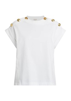 Alexander McQueen Seal Buttoned Cotton Jersey Top