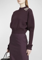 Alexander McQueen Shoulder Embellished Crop Wool Cashmere Sweater