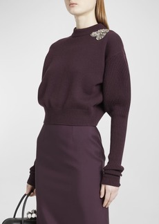 Alexander McQueen Shoulder Embellished Crop Wool Cashmere Sweater