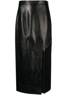 Alexander McQueen side-slit leather midi skirt