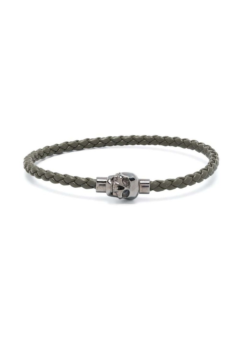 Alexander McQueen skull-charm braided leather bracelet