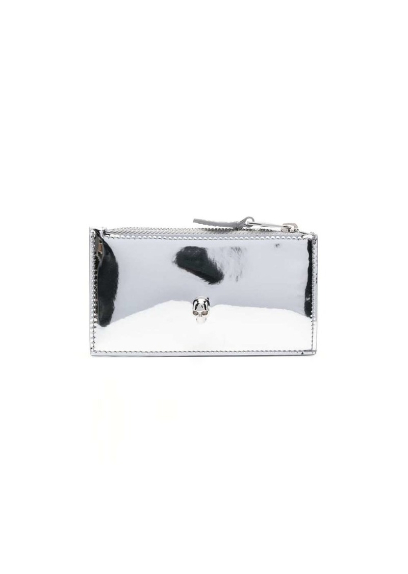 Alexander McQueen skull-embellished metallic-effect wallet