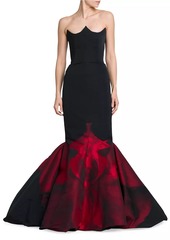 Alexander McQueen Strapless Orchid Print Mermaid Gown