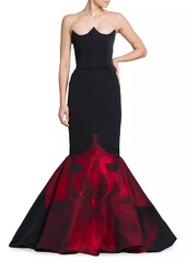 Alexander McQueen Strapless Orchid Print Mermaid Gown