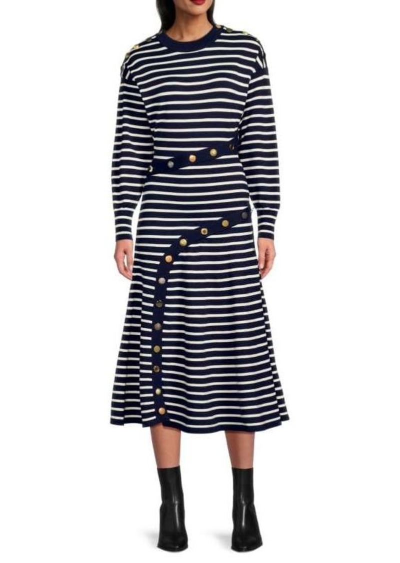 Alexander McQueen Striped Wool Blend Midi Dress