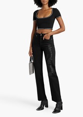 Alexander Wang - Cropped crystal-embellished stretch-knit top - Black - XS