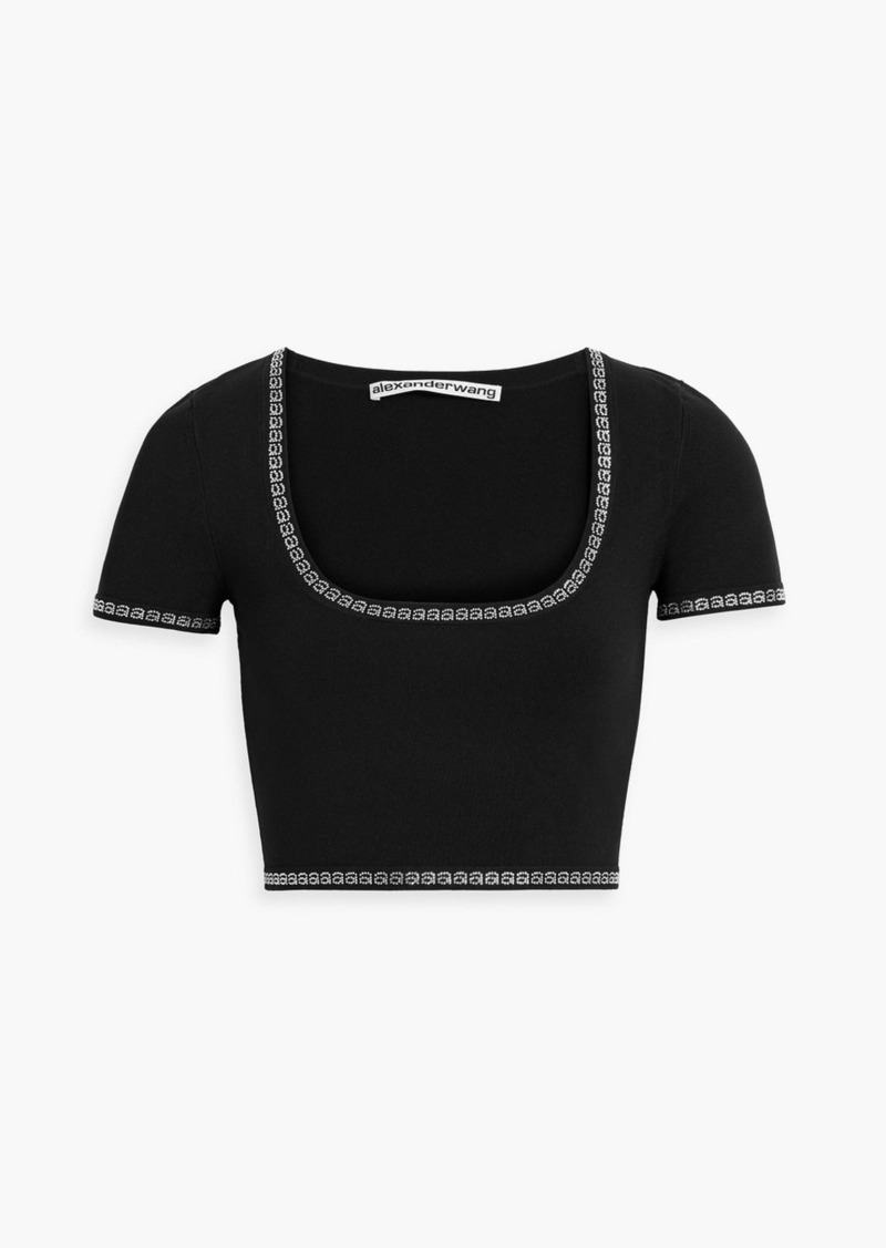 Alexander Wang - Cropped crystal-embellished stretch-knit top - Black - XS