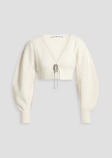 Alexander Wang - Cropped crystal-embellished wool-blend cardigan - White - S