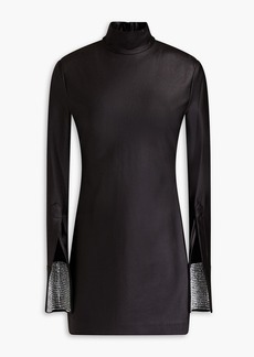 Alexander Wang - Crystal-embellished satin-jersey turtleneck mini dress - Black - M