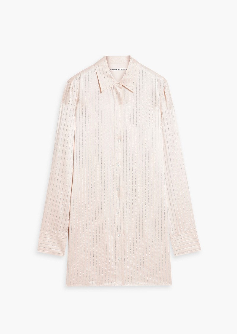 Alexander Wang - Crystal-embellished striped silk-satin mini shirt dress - Pink - XS