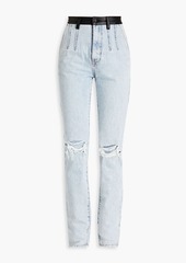 Alexander Wang - Leather-trimmed distressed high-rise straight-leg jeans - Blue - 24