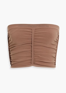 Alexander Wang - Strapless cropped ruched jersey top - Brown - M