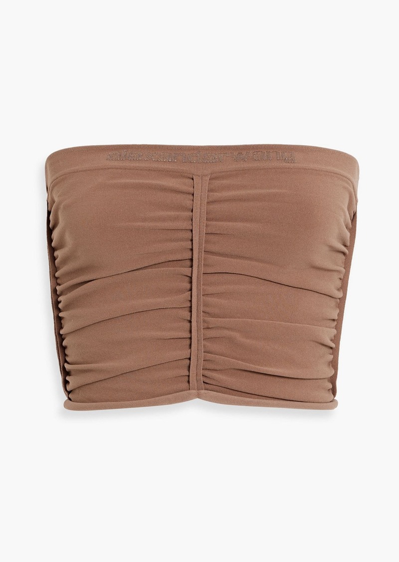 Alexander Wang - Strapless cropped ruched jersey top - Brown - L
