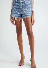 Alexander Wang Bite Newsprint Logo Cutoff Denim Shorts