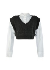 ALEXANDER WANG CHARCOAL MELANGE WOOL BLEND SHIRT