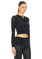 Alexander Wang Cropped Crewneck Cardigan With Clear Bead Hotfix