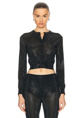Alexander Wang Cropped Crewneck Cardigan With Clear Bead Hotfix